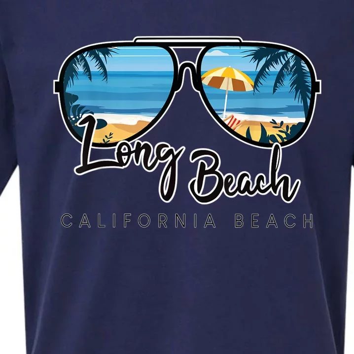 Long Beach California Palm Tree Sunglasses Souvenir Sueded Cloud Jersey T-Shirt