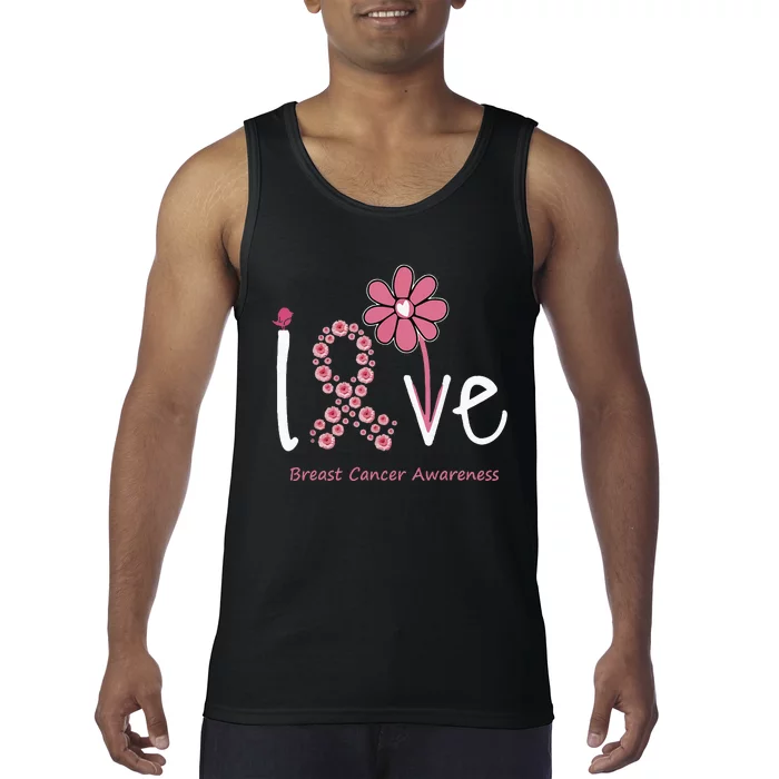 Love Breast Cancer Pink Ribbon Floral And Tank Top