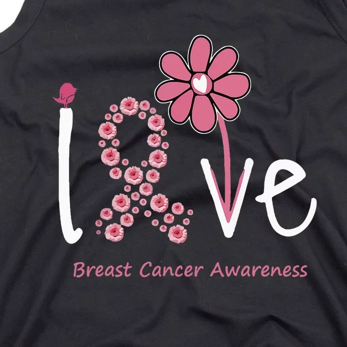 Love Breast Cancer Pink Ribbon Floral And Tank Top