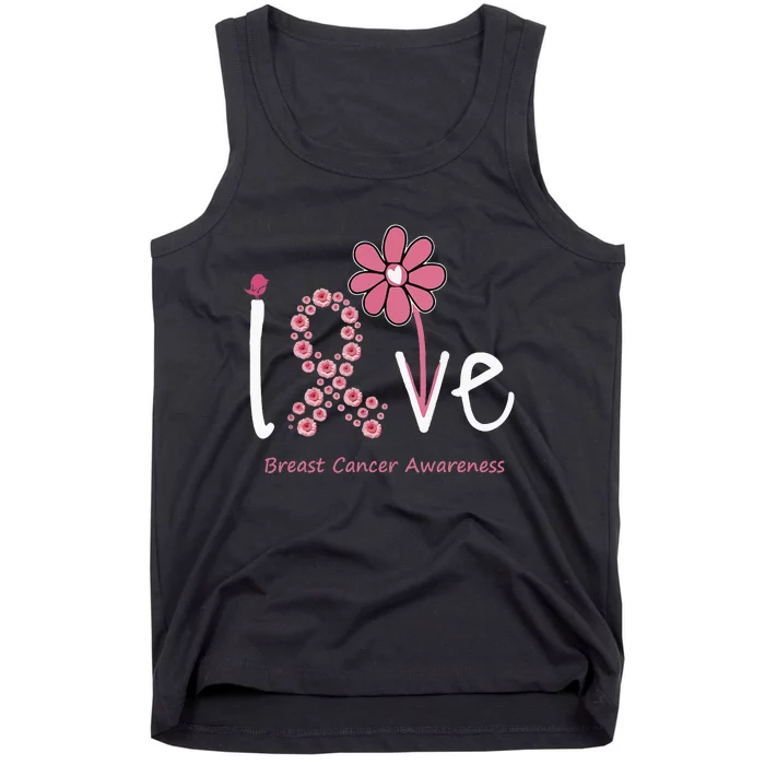 Love Breast Cancer Pink Ribbon Floral And Tank Top