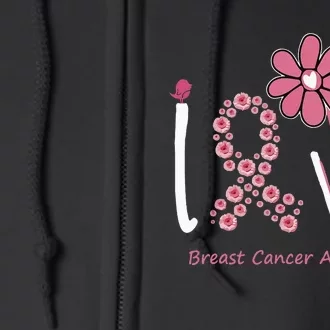 Love Breast Cancer Pink Ribbon Floral And Full Zip Hoodie