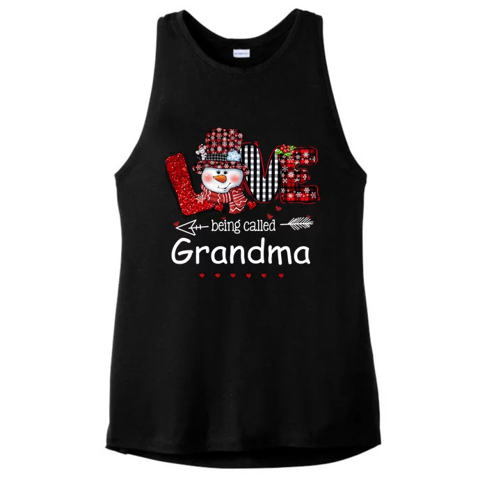 Love being called Grandma Snowman Christmas Red Plaid Xmas Ladies Tri-Blend Wicking Tank