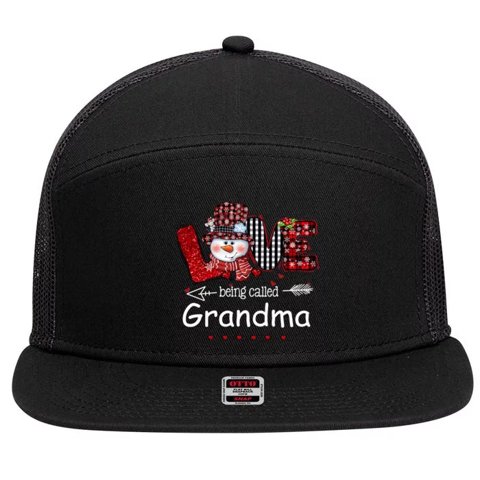 Love being called Grandma Snowman Christmas Red Plaid Xmas 7 Panel Mesh Trucker Snapback Hat