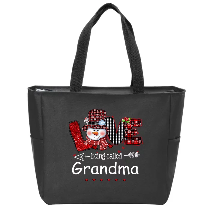 Love being called Grandma Snowman Christmas Red Plaid Xmas Zip Tote Bag