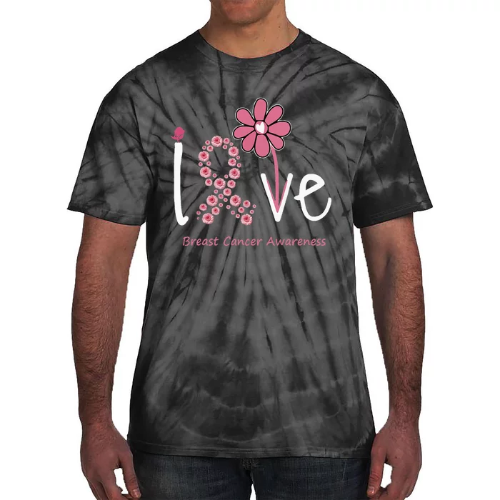 Love Breast Cancer P.I.N.K Ribbon Floral Tie-Dye T-Shirt