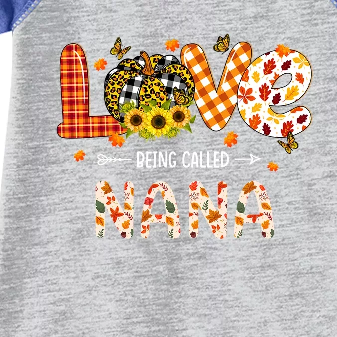 Love Being Called Nana Leopard Plaid Pumpkin Thanksgiving Cool Gift Infant Baby Jersey Bodysuit