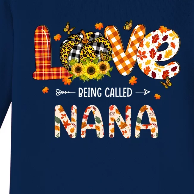 Love Being Called Nana Leopard Plaid Pumpkin Thanksgiving Cool Gift Baby Long Sleeve Bodysuit