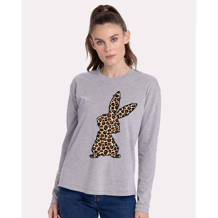 Leopard Bunny Cute Gift Womens Cotton Relaxed Long Sleeve T-Shirt