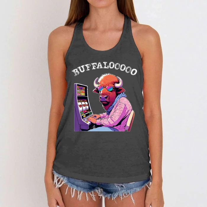 Lucky Buffalo Casino Slot Machine Buffalooooo Gambling Women's Knotted Racerback Tank