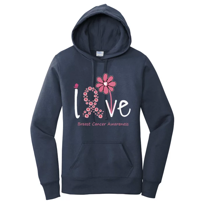 Love Breast Cancer Pink Ribbon Floral Women's Pullover Hoodie