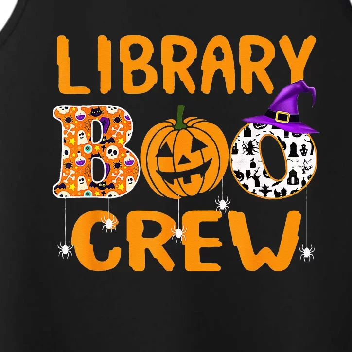 library boo crew school librarian halloween library book Performance Tank