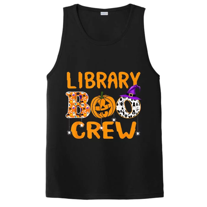 library boo crew school librarian halloween library book Performance Tank