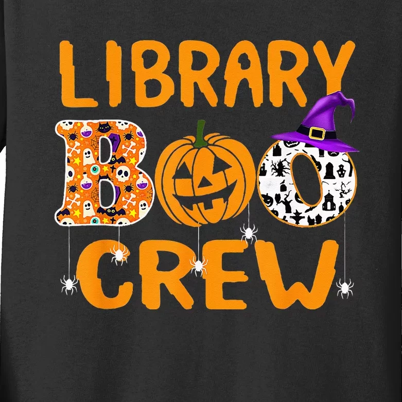 library boo crew school librarian halloween library book Kids Long Sleeve Shirt