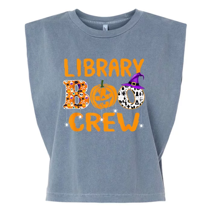 library boo crew school librarian halloween library book Garment-Dyed Women's Muscle Tee