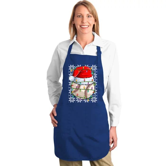 Lighting Baseball Christmas Ugly Sweater Santa Baseball Xmas Meaningful Gift Full-Length Apron With Pocket