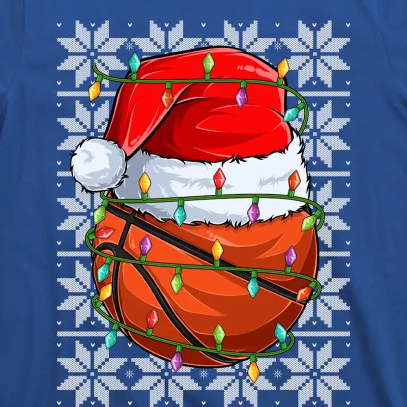 Lighting Basketball Christmas Ugly Santa Basketball Xmas Gift T-Shirt