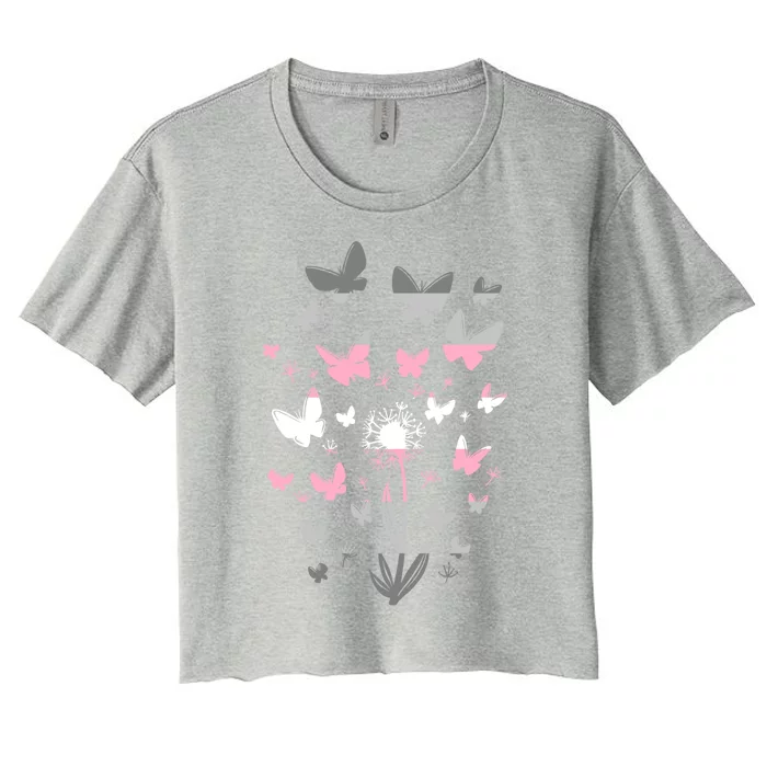 Lgbt Butterfly Dandelion Flower Demi Flag Lgbtq Demi Gift Women's Crop Top Tee