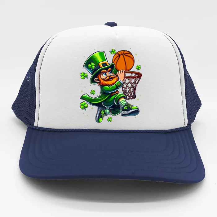 Leprechaun Basketball Dunk St Patricks Day Trucker Hat