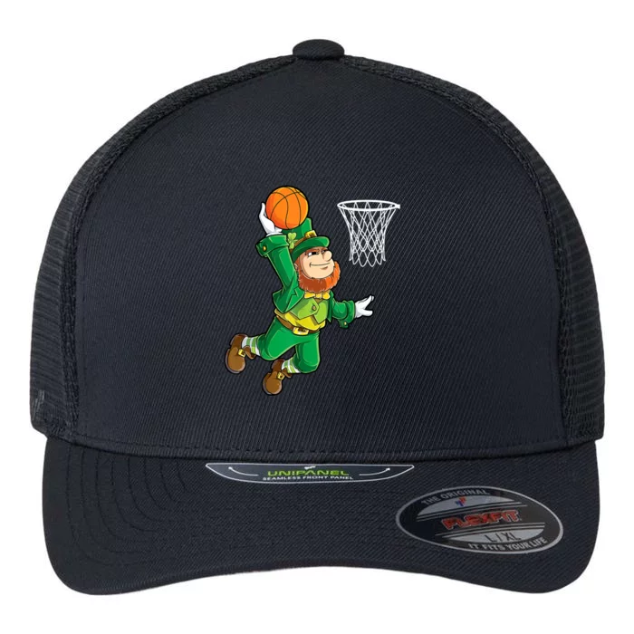 Leprechaun Basketball Dunk St Patricks Day Flexfit Unipanel Trucker Cap