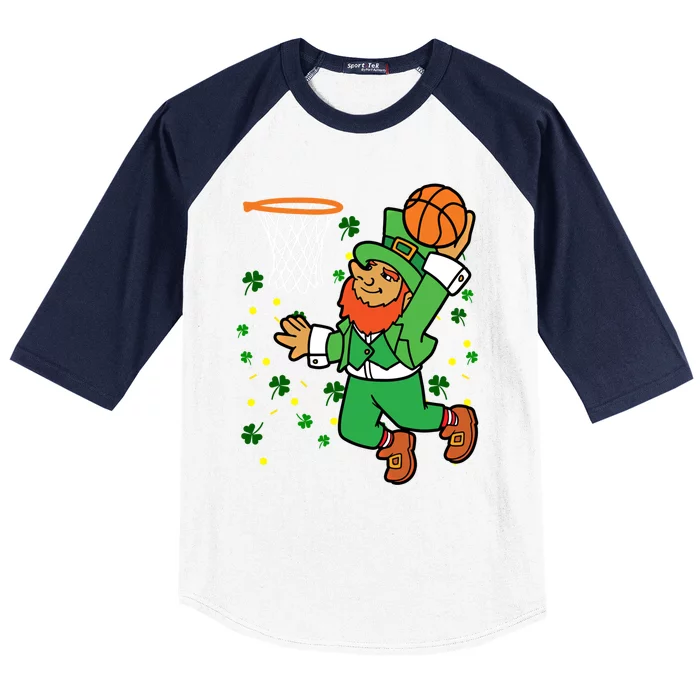 Leprechaun Basketball Dunk Saint Patrick's Day Gift Baseball Sleeve Shirt