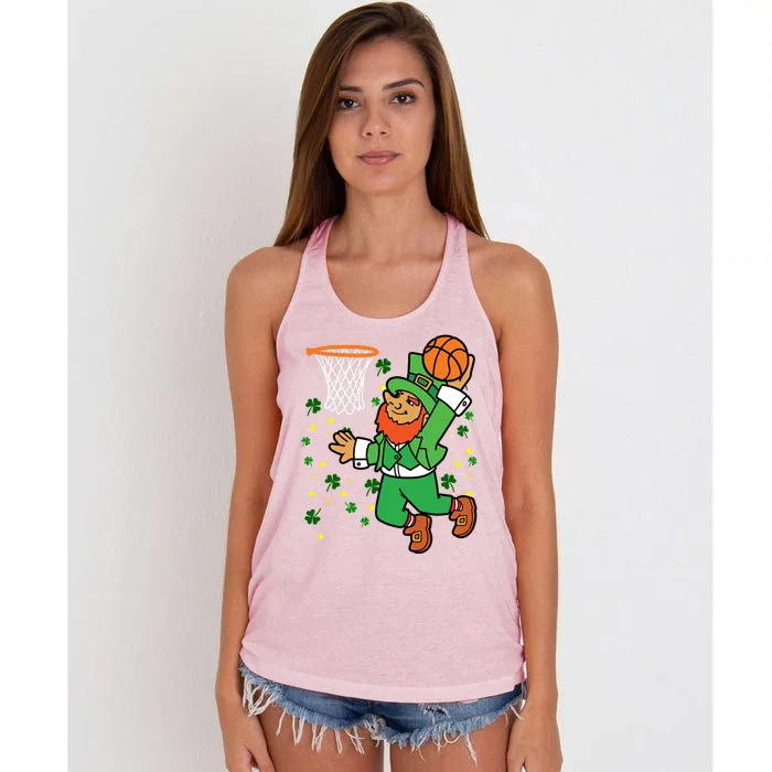 Leprechaun Basketball Dunk Saint Patrick's Day Gift Women's Knotted Racerback Tank