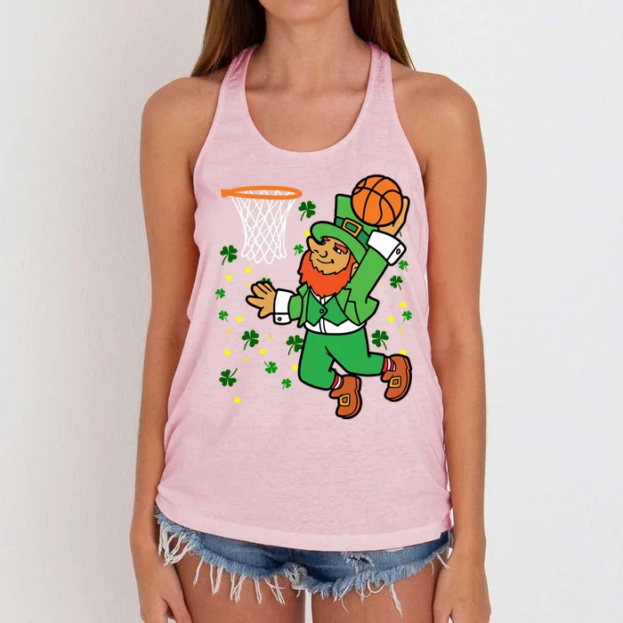 Leprechaun Basketball Dunk Saint Patrick's Day Gift Women's Knotted Racerback Tank