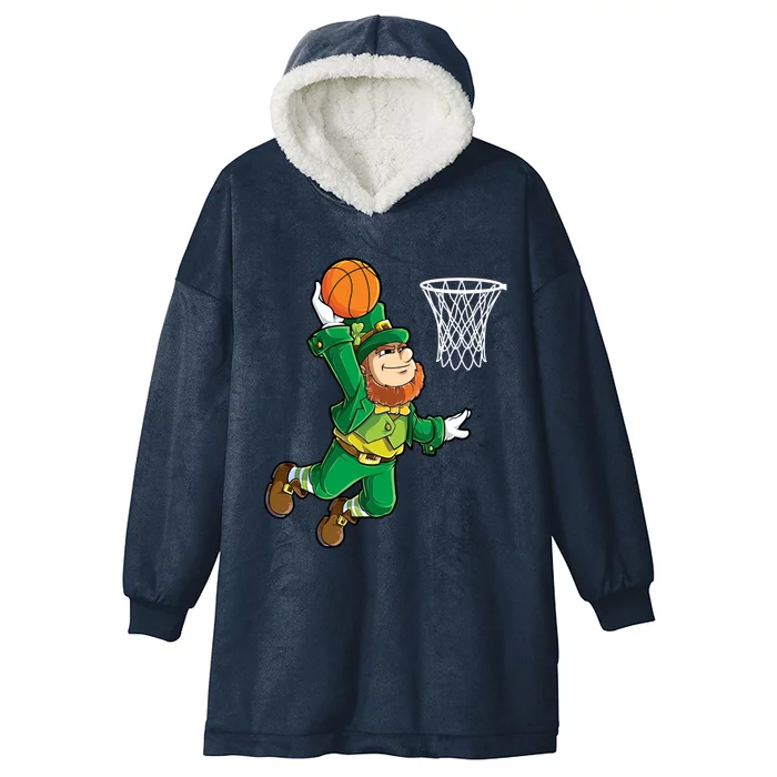 Leprechaun Basketball Dunk St Patricks Day Sports Gift Hooded Wearable Blanket