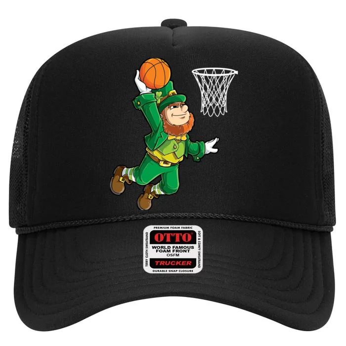 Leprechaun Basketball Dunk St Patricks Day Boy Sports High Crown Mesh Trucker Hat