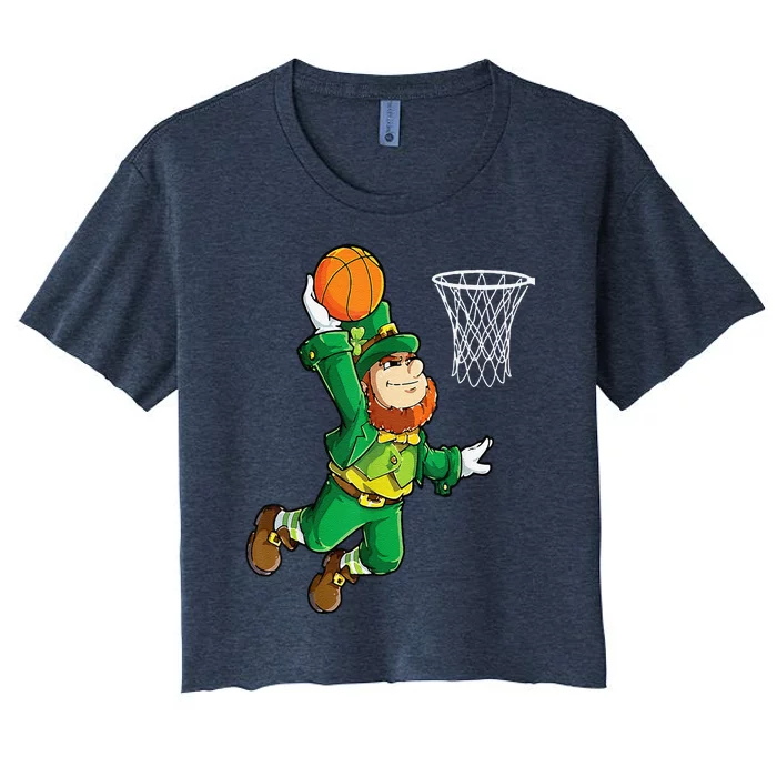 Leprechaun Basketball Dunk St Patricks Day Sports Women's Crop Top Tee