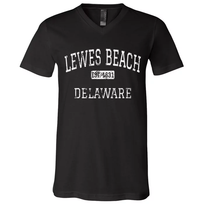 Lewes Beach Delaware De Vintage V-Neck T-Shirt