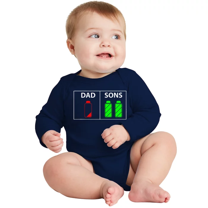 Low Battery Dad Of Two Sons Or Twin Fathers Day Gift Baby Long Sleeve Bodysuit