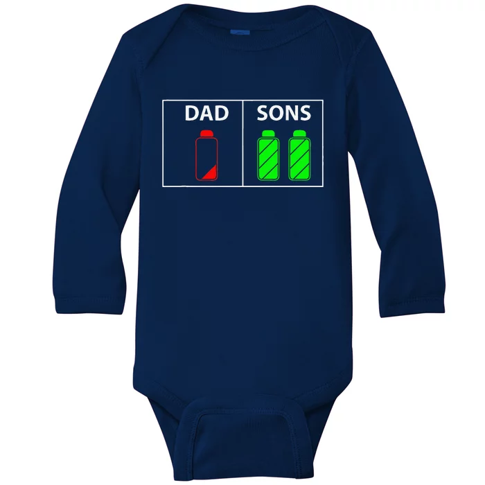 Low Battery Dad Of Two Sons Or Twin Fathers Day Gift Baby Long Sleeve Bodysuit