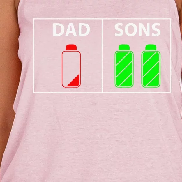 Low Battery Dad Of Two Sons Or Twin Fathers Day Gift Women's Knotted Racerback Tank