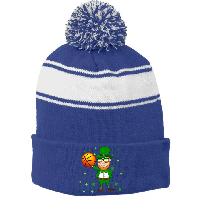 Leprechaun Basketball Dunk St Patricks Day Sports Meaningful Gift Stripe Pom Pom Beanie