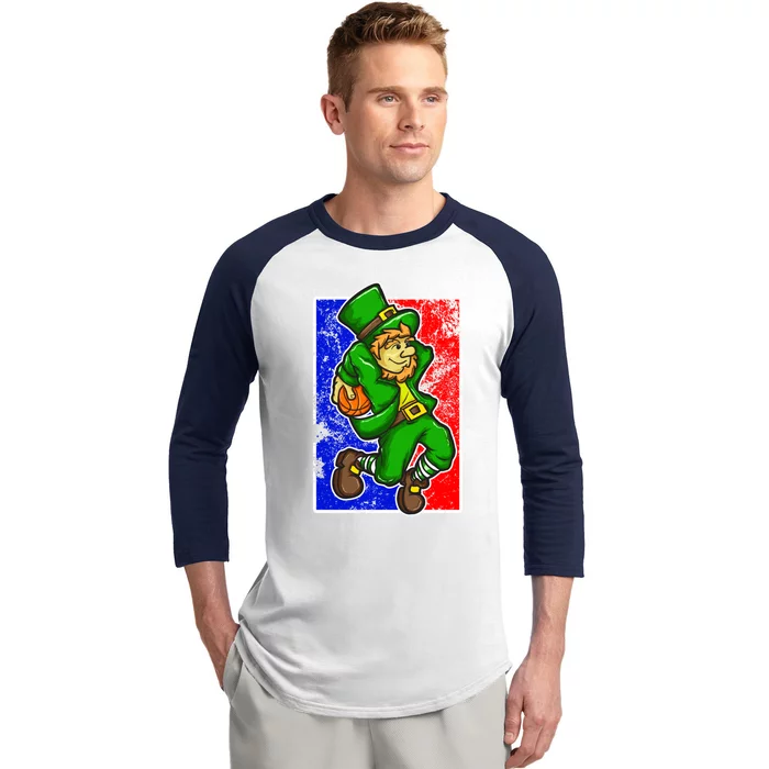 Leprechaun Basketball Dunk St Patricks Day Sports Gift Baseball Sleeve Shirt