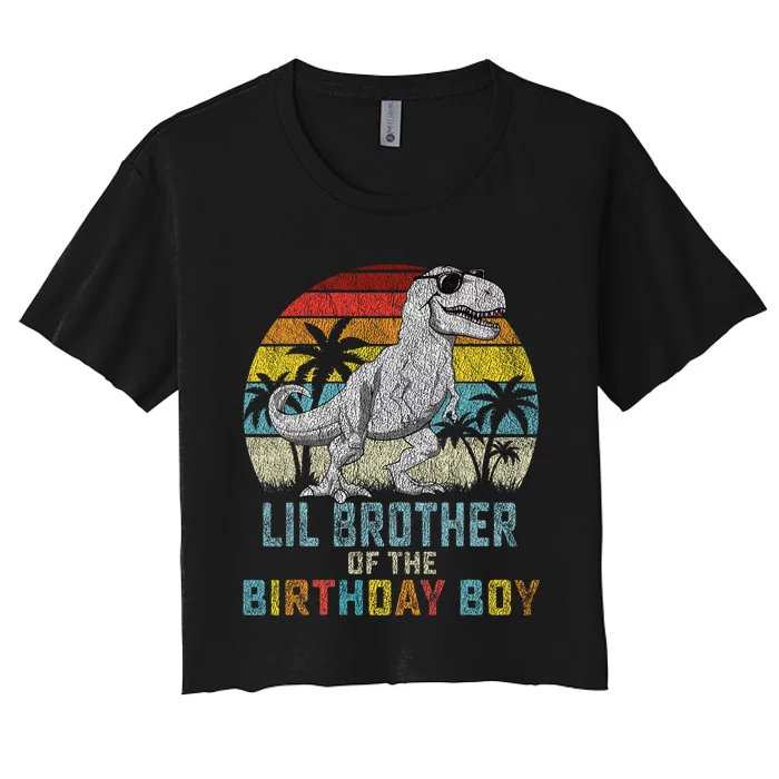 Lil Brother Dinosaur Of The Birthday Matching Family Women's Crop Top Tee