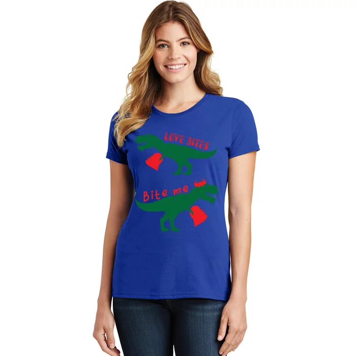 Love Bites Dinosaurs Holding Hearts Valentines Day Dinosaur Gift Women's T-Shirt