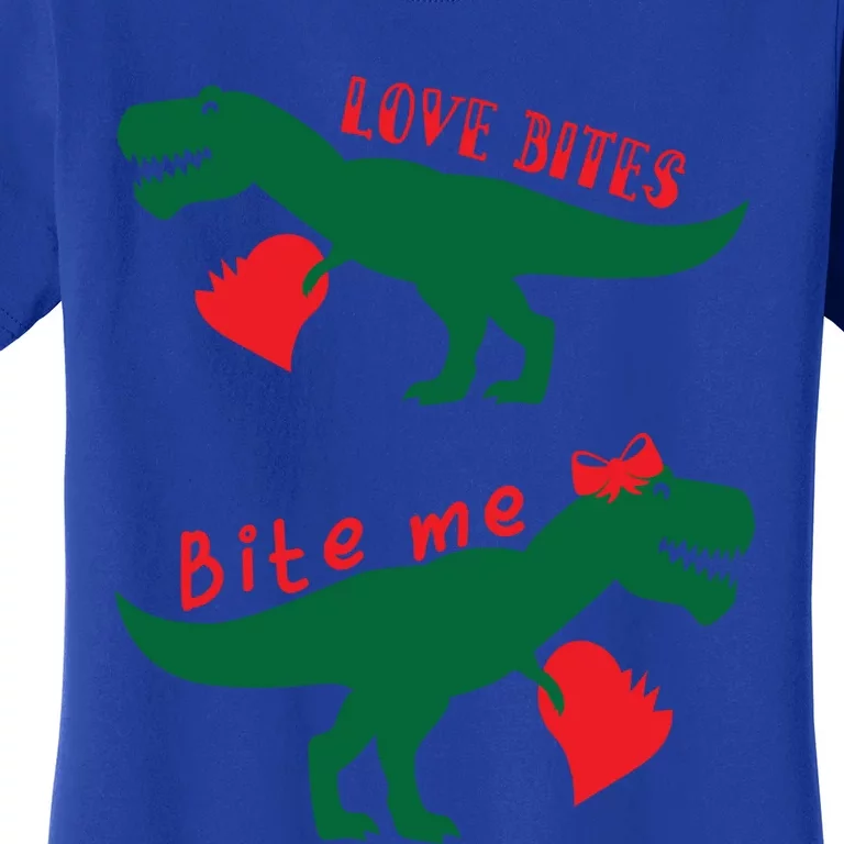 Love Bites Dinosaurs Holding Hearts Valentines Day Dinosaur Gift Women's T-Shirt