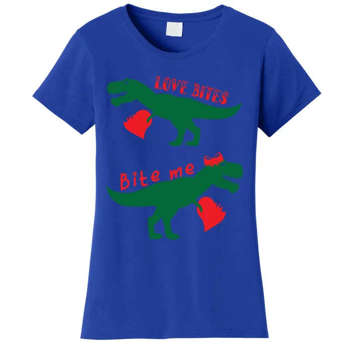 Love Bites Dinosaurs Holding Hearts Valentines Day Dinosaur Gift Women's T-Shirt