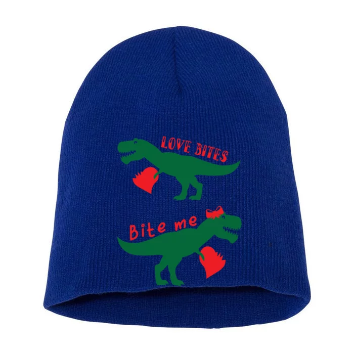 Love Bites Dinosaurs Holding Hearts Valentines Day Dinosaur Gift Short Acrylic Beanie