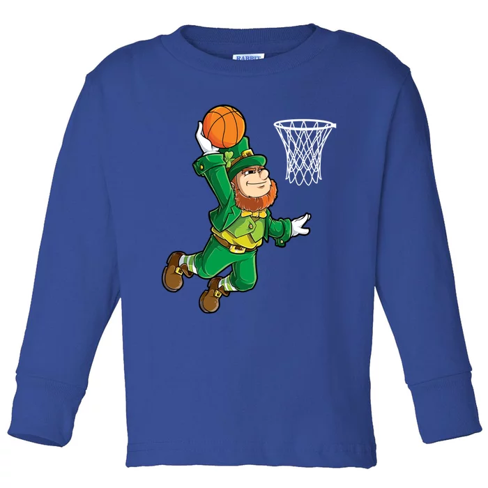 Leprechaun Basketball Dunk St Patricks Day Sports Gift Toddler Long Sleeve Shirt