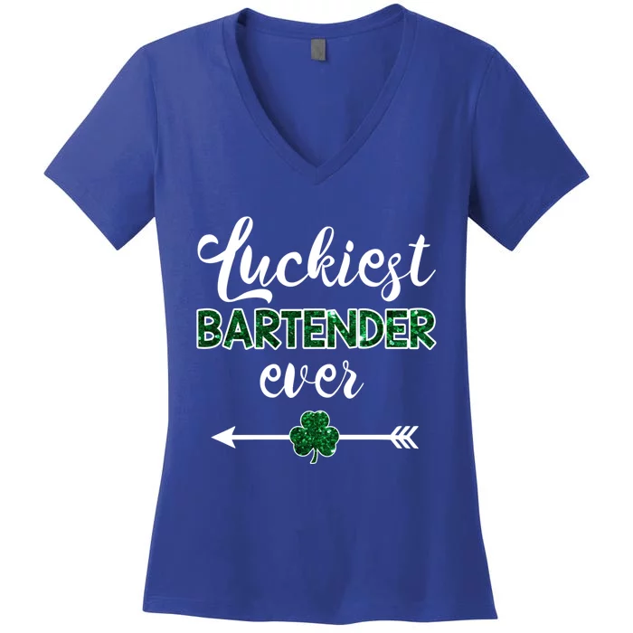 Luckiest Bartender Ever Meaningful Gift Funny St Patrick's Day Gift Women's V-Neck T-Shirt