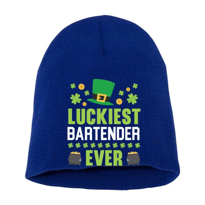 Luckiest Bartender Ever St Patrick's Saint Pattys Day Gift Short Acrylic Beanie