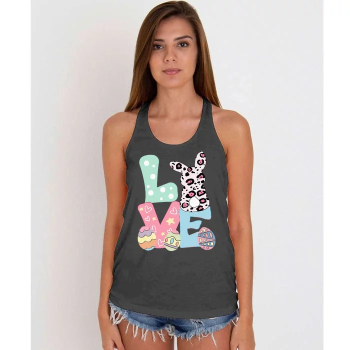 Love Bunny Eggs Leopard Plaid Happy Easter Day Funny Gift Women's Knotted Racerback Tank