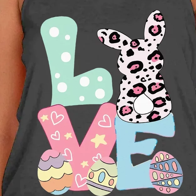 Love Bunny Eggs Leopard Plaid Happy Easter Day Funny Gift Women's Knotted Racerback Tank