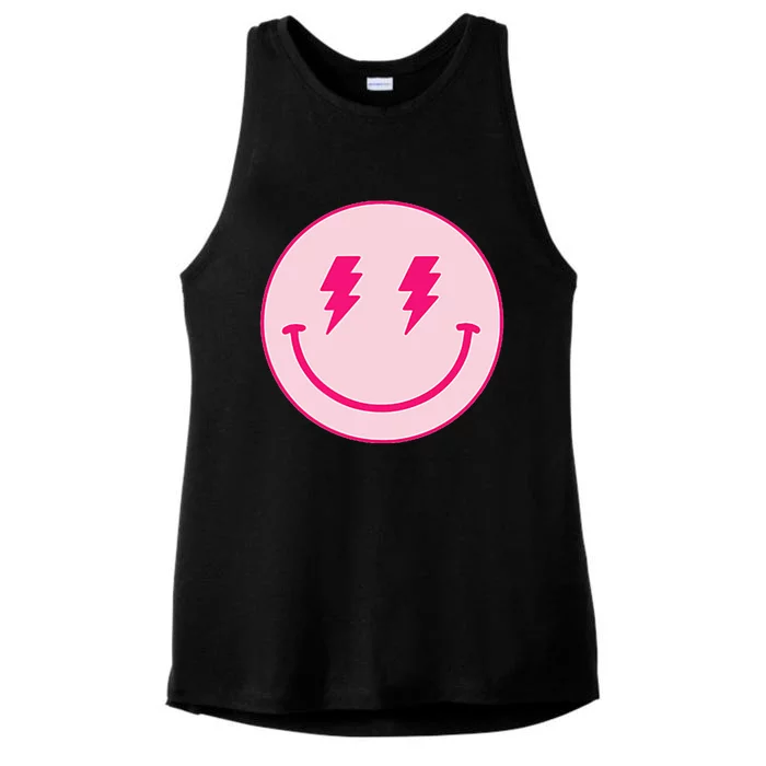 Lightning Bolt Eyes Happy Face Ladies Tri-Blend Wicking Tank