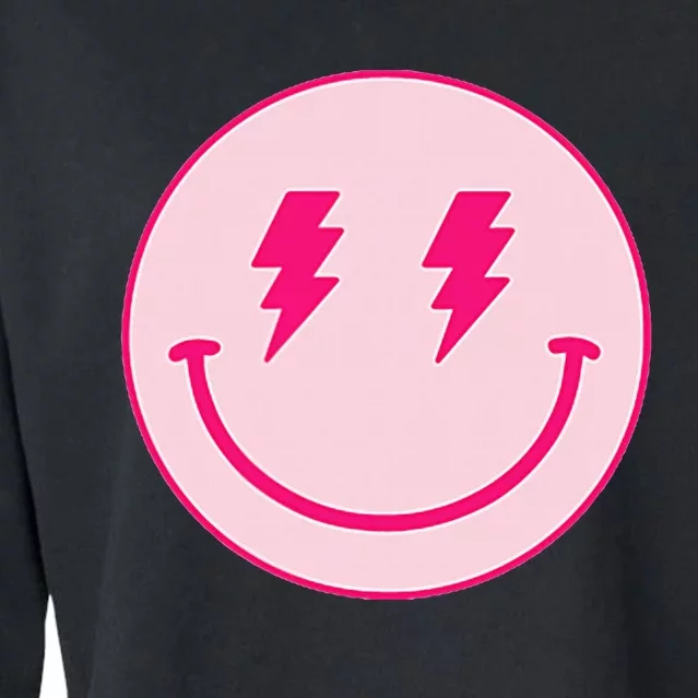 Lightning Bolt Eyes Happy Face Cropped Pullover Crew