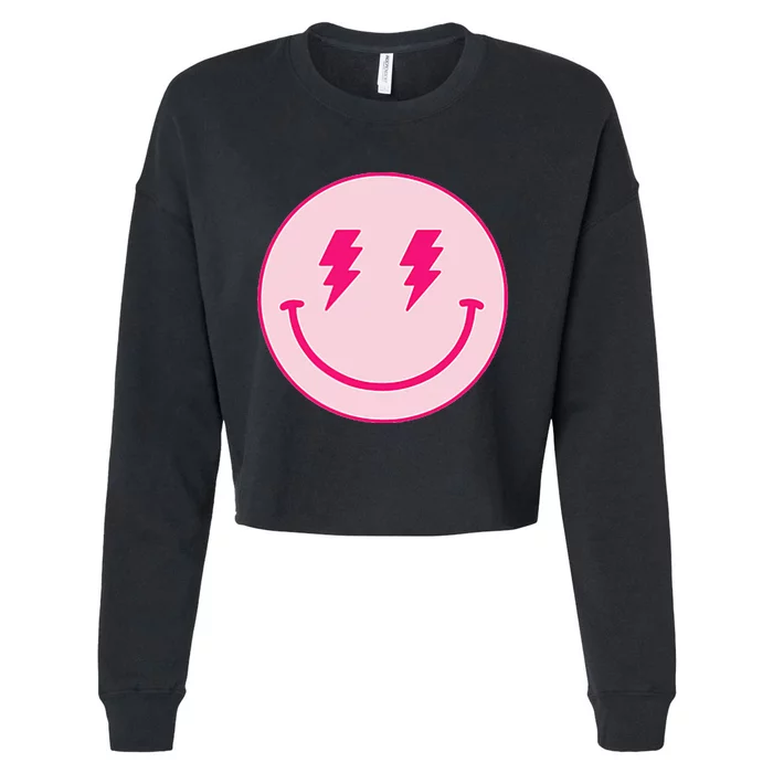 Lightning Bolt Eyes Happy Face Cropped Pullover Crew