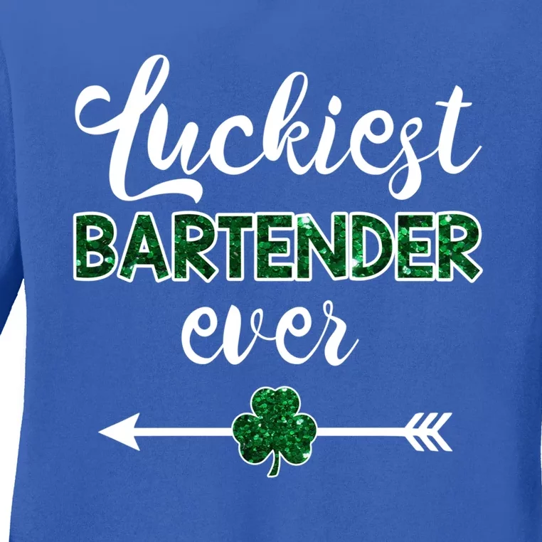 Luckiest Bartender Ever Gift Funny St Patrick's Day Gift Ladies Long Sleeve Shirt