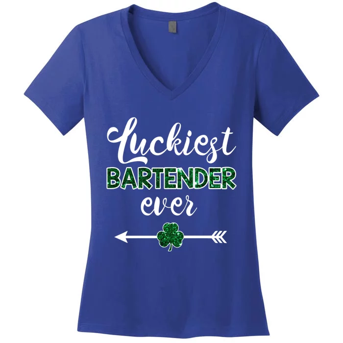 Luckiest Bartender Ever Gift Funny St Patrick's Day Gift Women's V-Neck T-Shirt